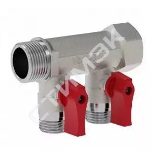 Коллекторы VALOGIN - купить в Екатеринбурге, Тюмени, Челябинске, Перми. Коллектор распределительный шаровой, 2 выхода 3/4" - 2 выхода х 1/2"  VG-902101 VALOGIN