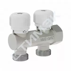 Коллекторы VALOGIN - купить в Екатеринбурге, Тюмени, Челябинске, Перми. Коллектор распределительный, вентильная регулировка, 3/4"-2 выходах3/4" евроконус VG-901201 VALOGIN