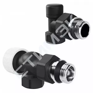 Термостатические под термоголовку Royal Thermo - купить в Екатеринбурге, Тюмени, Челябинске, Перми. Набор термостатический осевой Royal Thermo Design 1/2"М30х1,5 (Черный) RATVDO11212BL