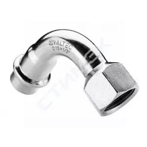 Тройник нерж. сталь 15x12x15 VTi.931.I.151215 Valtec (VTi.931.I.151215) - купить в Екатеринбурге, Тюмени, Челябинске, Перми. Отвод 90° с переходом на ВР нерж сталь 22 мм х 1/2" VTi.956.I.002204 Valtec