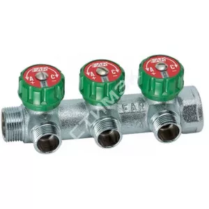 Коллекторы FAR - купить в Екатеринбурге, Тюмени, Челябинске, Перми. Регулирующий коллектор 1" (ВР-НР) с 3 отв. 3/4" НР (межосев. 45 мм) FK 3822 134 FAR