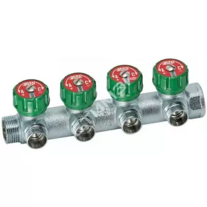 Коллекторы FAR - купить в Екатеринбурге, Тюмени, Челябинске, Перми. Регулирующий коллектор 1" (ВР-НР) с 4 отв. 1/2" НР (межосев. 45 мм), плск. упл. FK 3824 112TP FAR