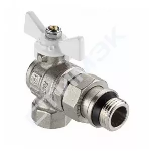 Латунные шаровые краны - купить в Екатеринбурге, Тюмени, Челябинске, Перми. Кран шаровой BASE-ГОСТ угл со сгоном и штуцером с белой рукояткой-бабочкой вн.-нар. DN20, PN40, 3/4"