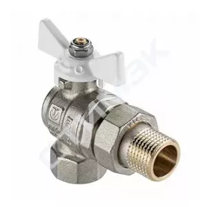 Кран шаровой BASE-ГОСТ угловой со сгоном с белой рукояткой-бабочкой вн.-нар. DN20, PN40, 3/4" VT.228