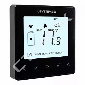 Термостаты  и терморегуляторы USYSTEMS - купить в Екатеринбурге, Тюмени, Челябинске, Перми. Проводной термостат цифровой TWL-9 Zigbee чёрный 1137070 USYSTEMS