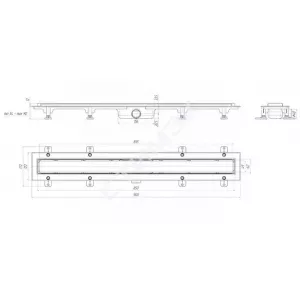 Трап линейный пластиковый выпуск 40 мм решётка Штиль глянцевая нержавеющая сталь 850 мм TL1185G АНИ